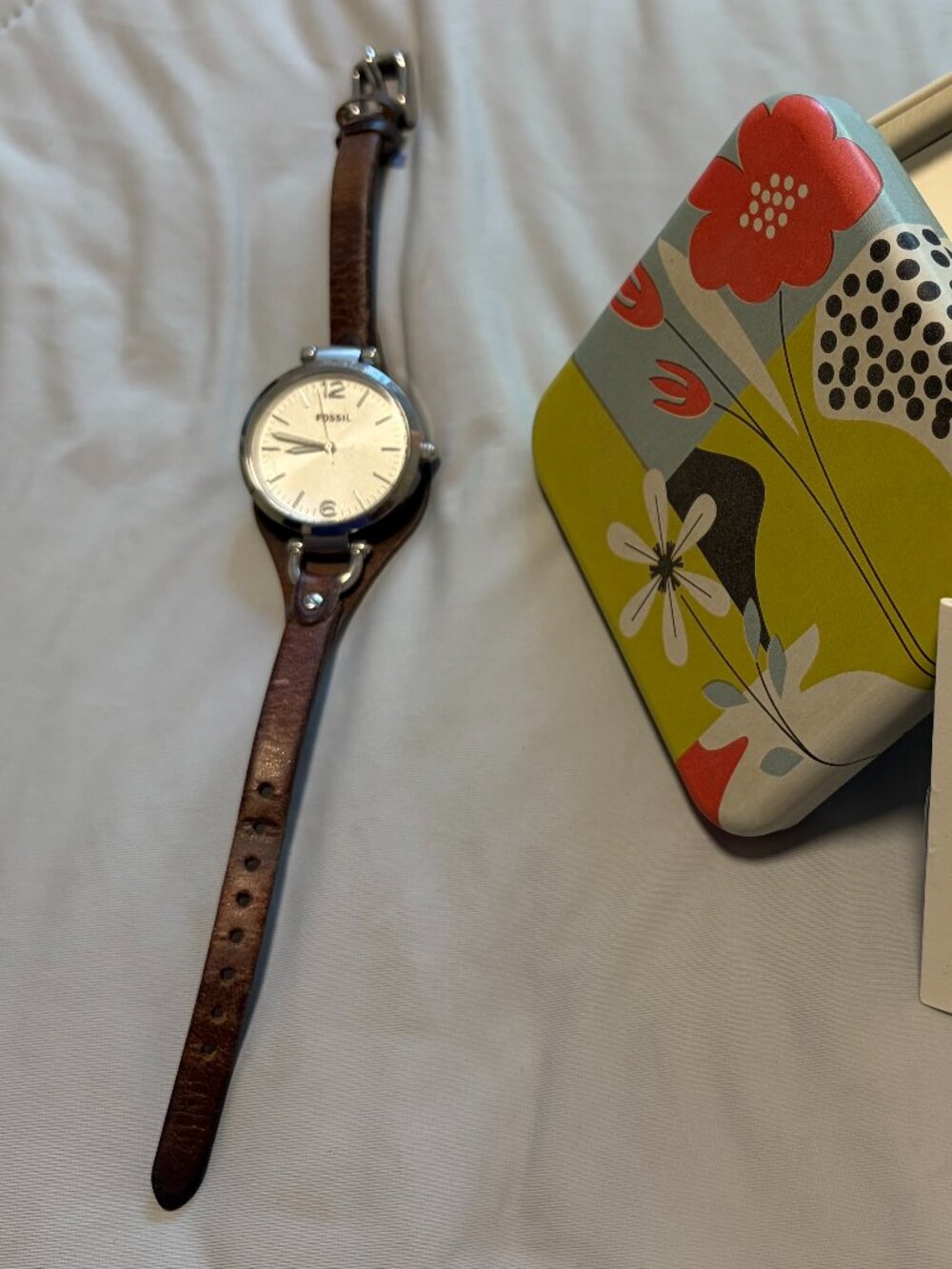 Brown Leather & Silver Fossil Watch